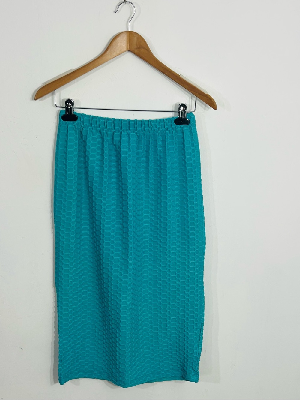 Zadie B Blue Textured Knit Pencil Skirt Pull On Elastic Waist Stretch Size M